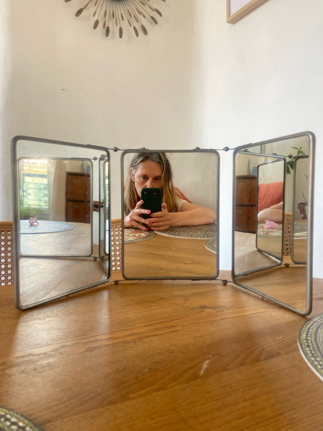 Vintage barber triptych mirror 1950 18x24cm