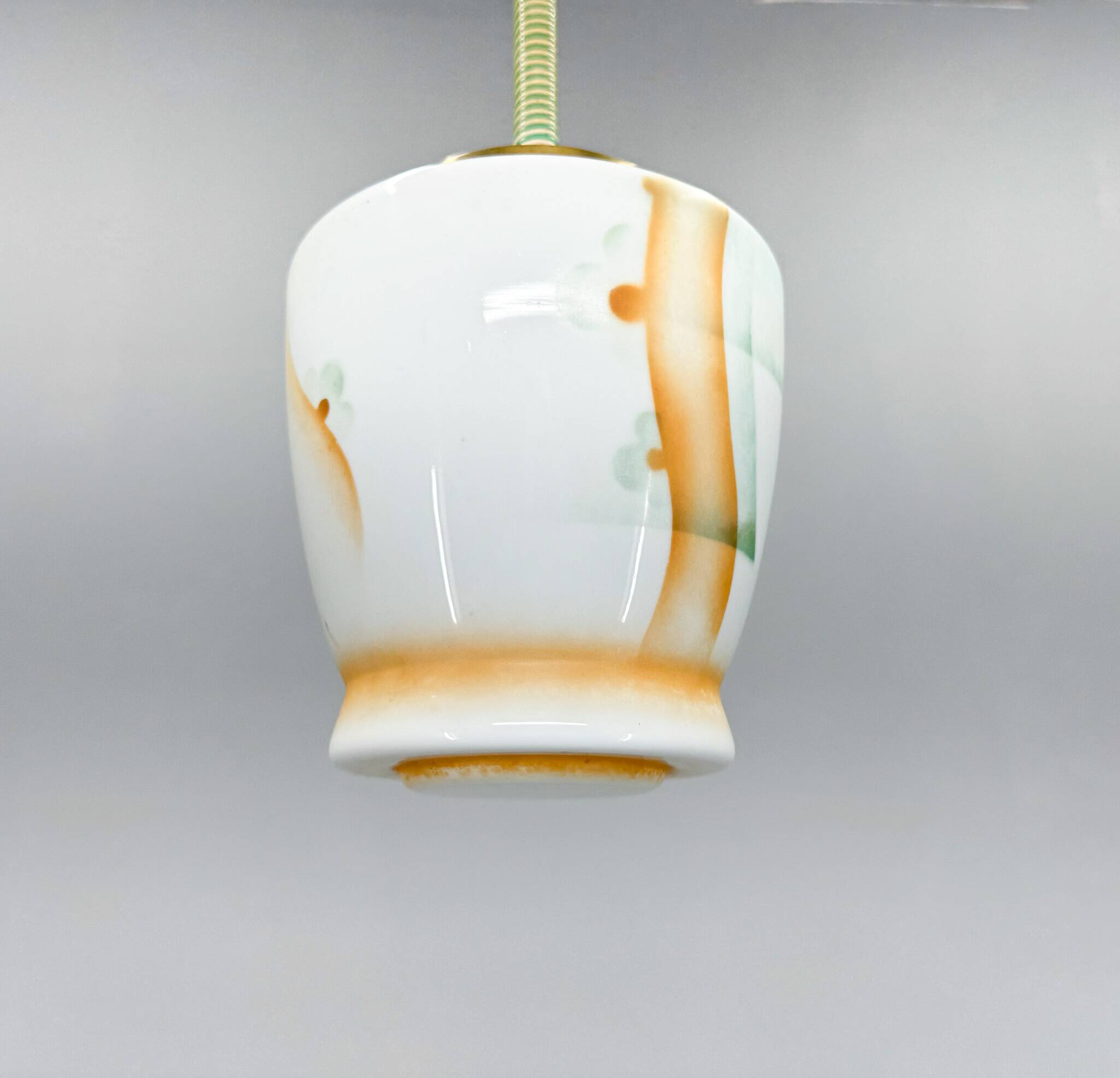 Small Art Deco Brass & Colored Glass Pendant Ligt, Germany 1930's, Restored