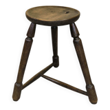 Tabouret vintage tripode brutaliste en bois