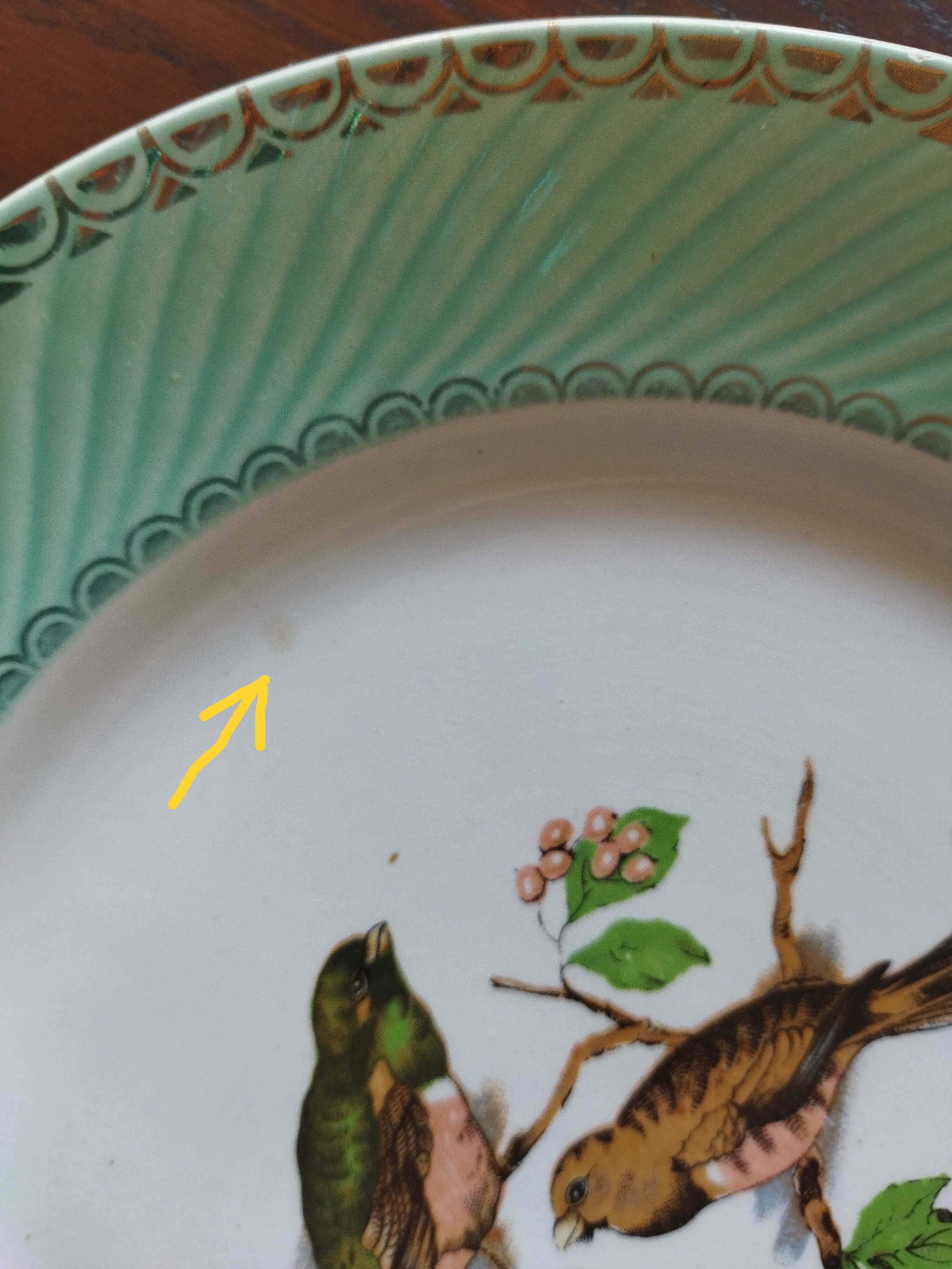 6 assiettes plates Fenal Badonviller "Oiseaux" vintage années 1950