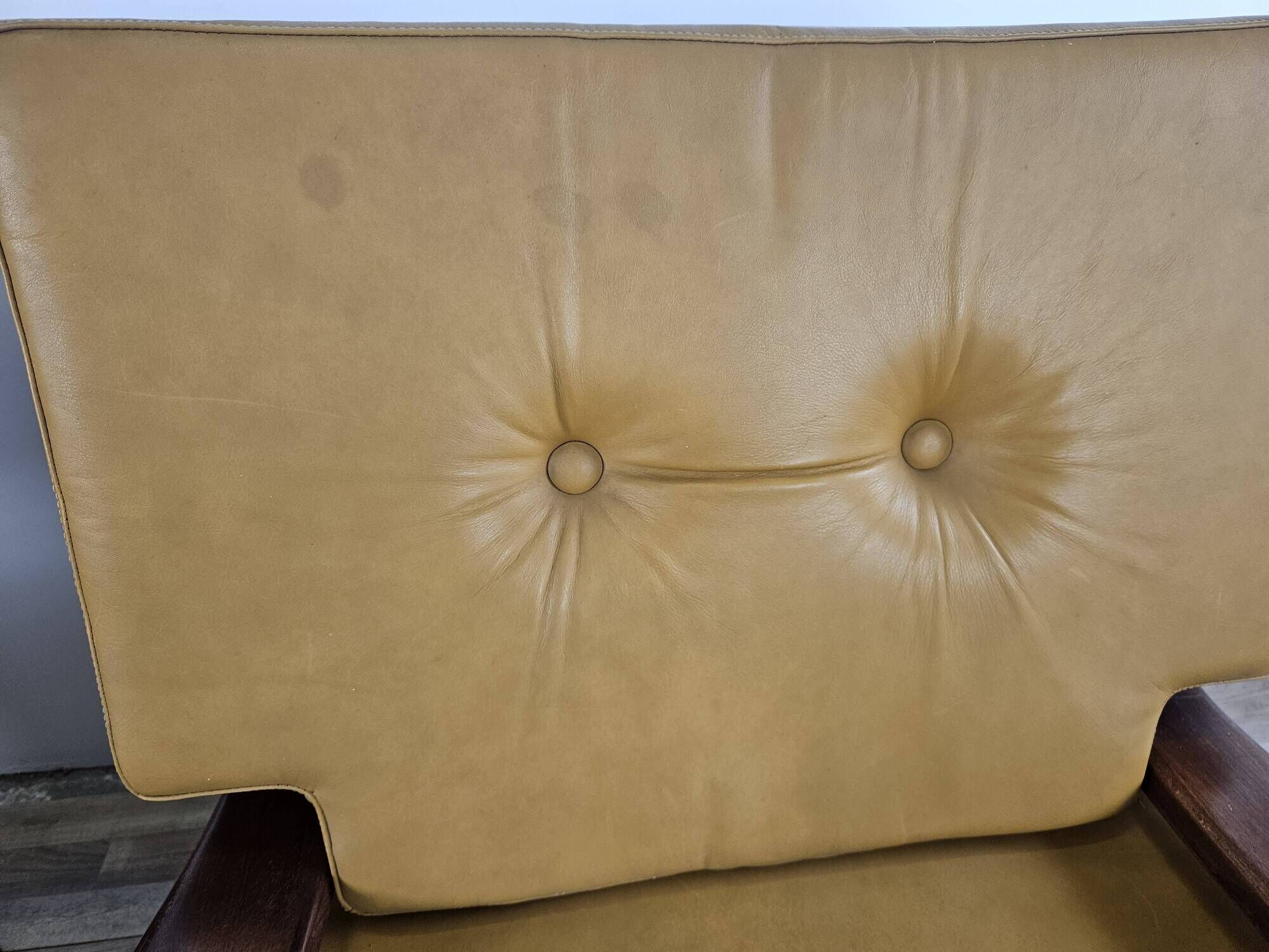 1980s leather and solid wood armchairs