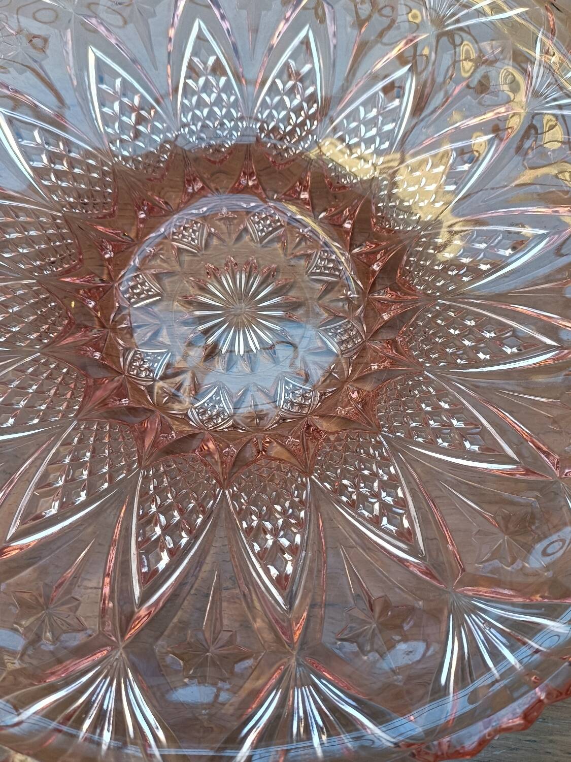 Grand plat Art déco verre rose