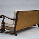 1960s, Danish 3-seater sofa, beige/brown furniture fabric, carved oak wood.