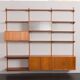 Bibliothèque modulaire à 3 baies Kai Kristiansen en teck avec armoire à porte tambour et étagère de bureau, De