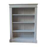 Old patinated pearl gray library, wooden top, composed of 3 adjustable shelves.