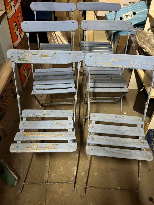 Lot de 6 chaises de jardin fer forgé bleu