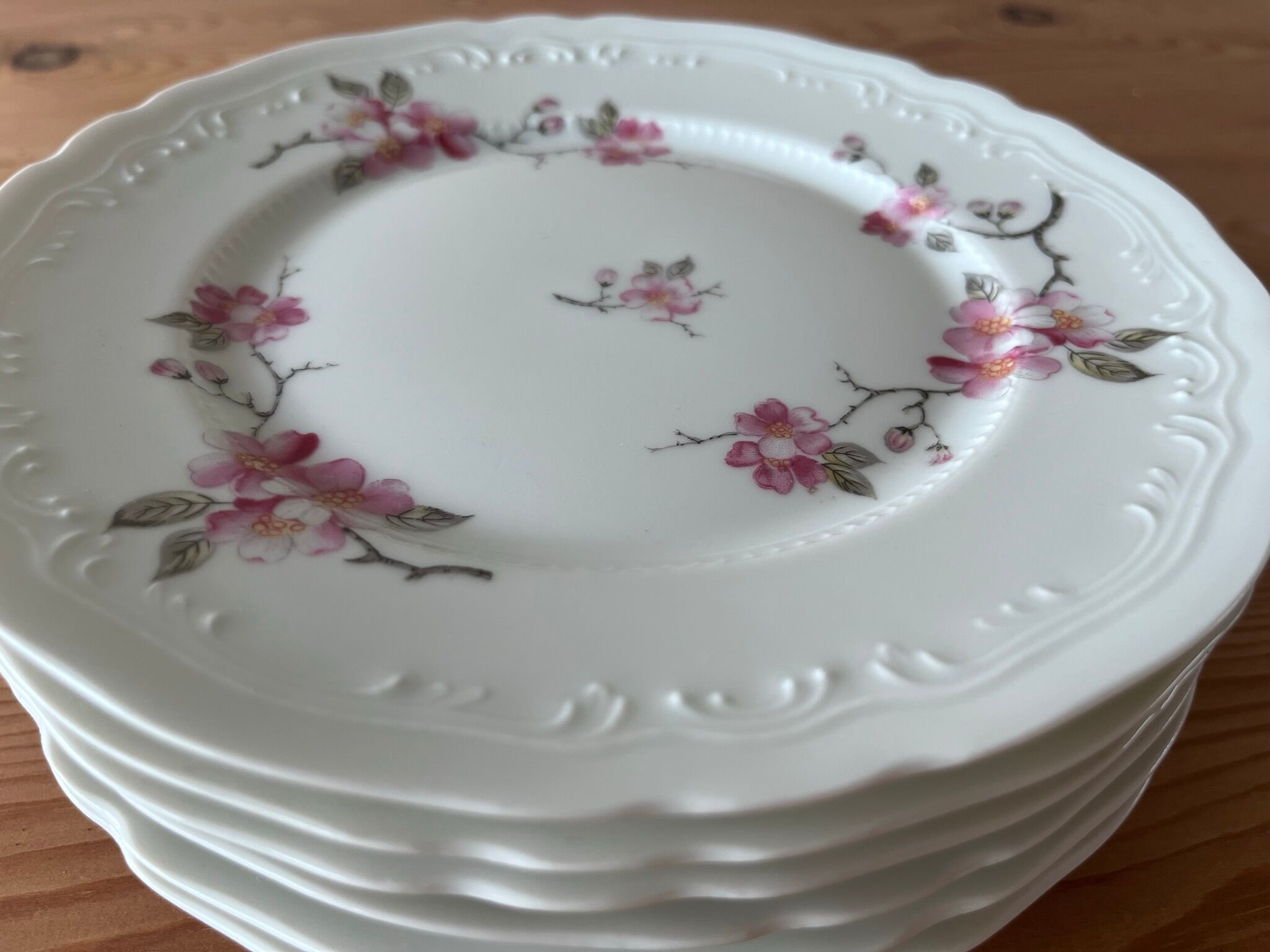 6 Limoges porcelain dessert plates - cherry blossoms -