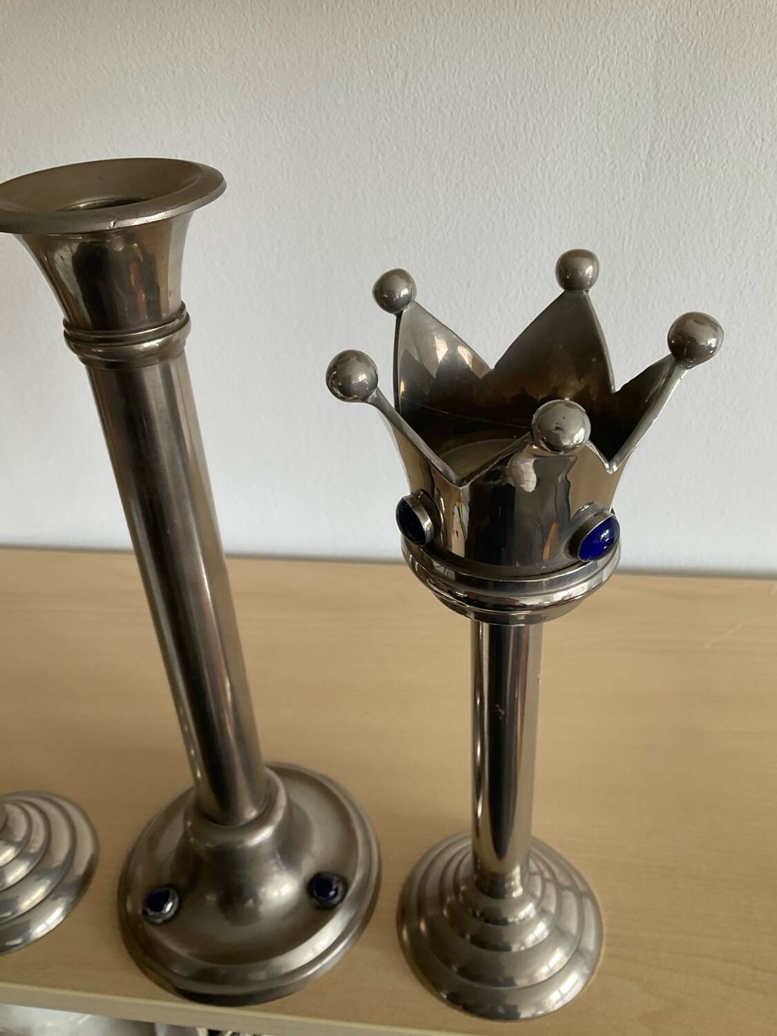 Set of 4 Art Deco candlesticks in silver-plated metal and lapis lazuli