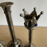Set of 4 Art Deco candlesticks in silver-plated metal and lapis lazuli