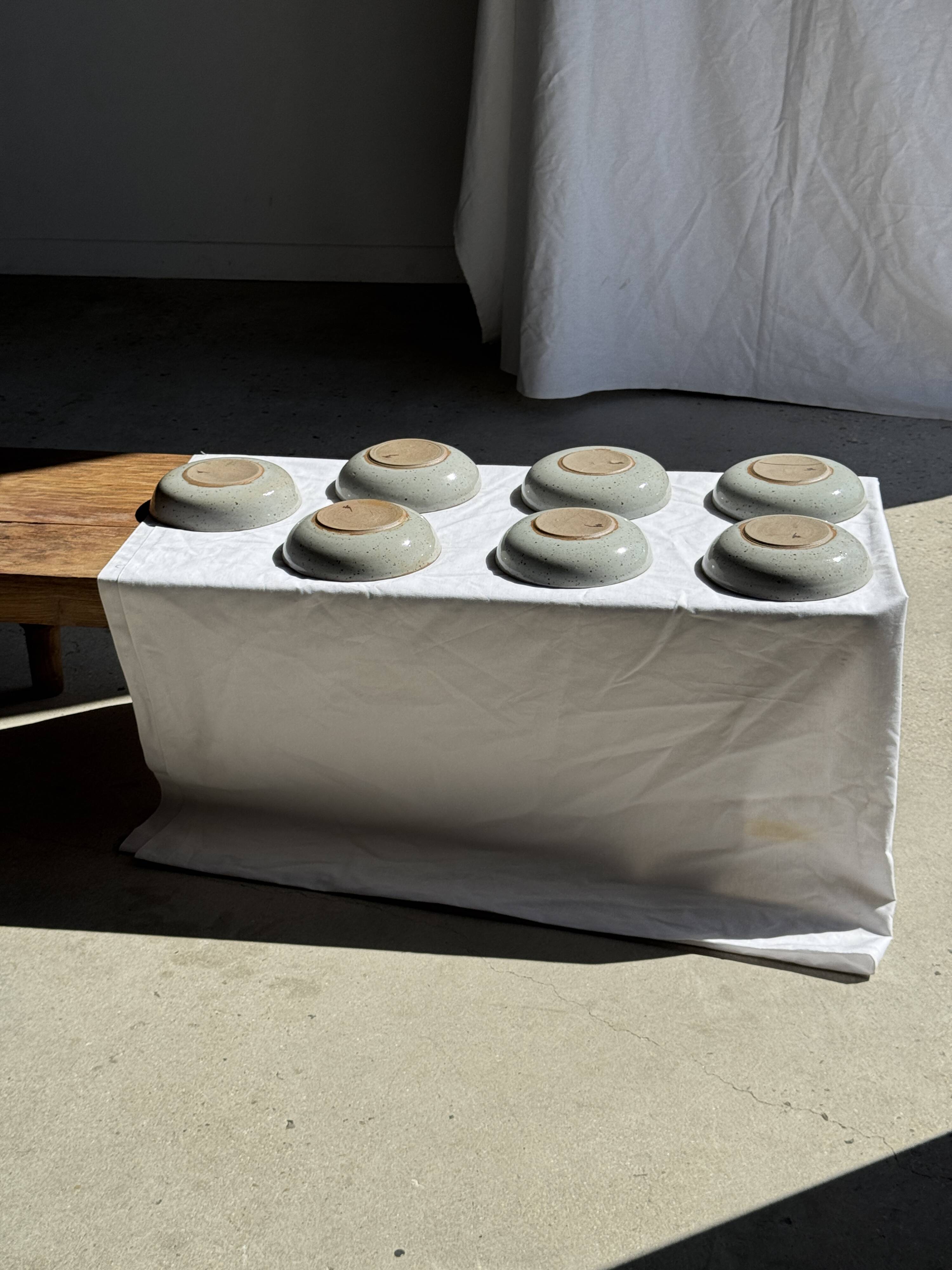 Set of 7 handmade grey glazed ceramic deep plates D18.5 H5.