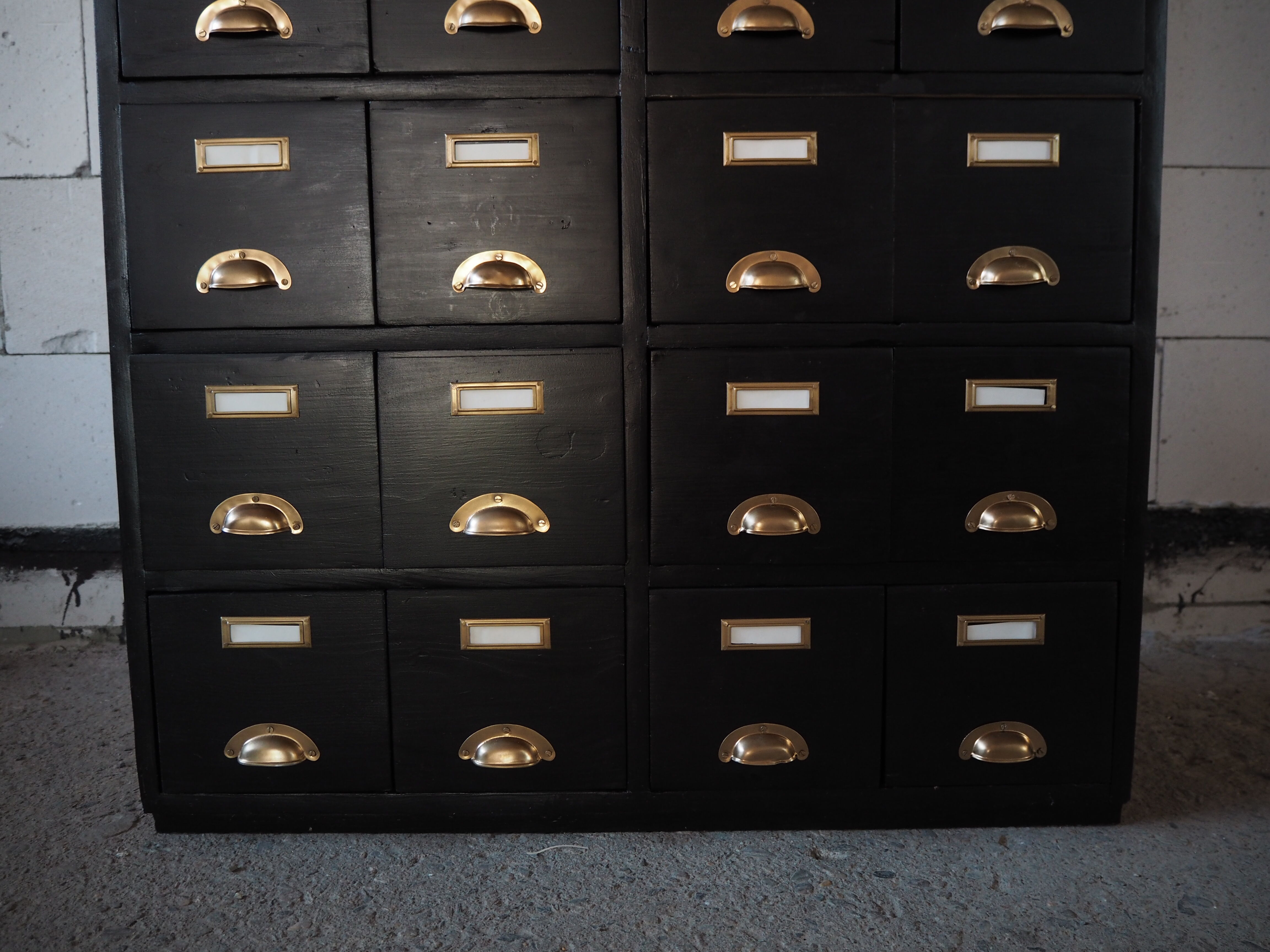 Vintage industrial wooden chest of drawers, apothecary, filling cabinet, 1930s