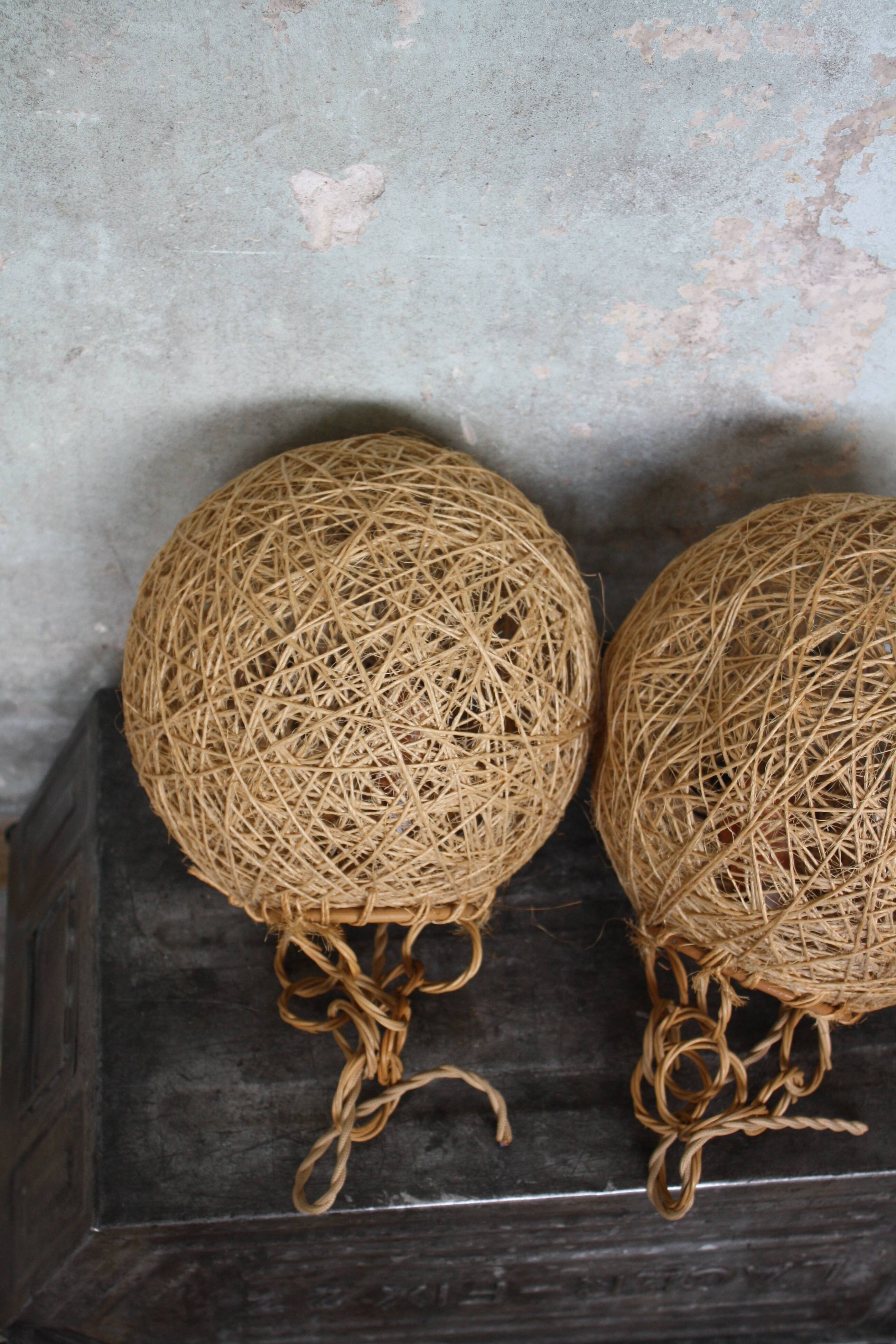 Set of 2 rattan and rope suspensions