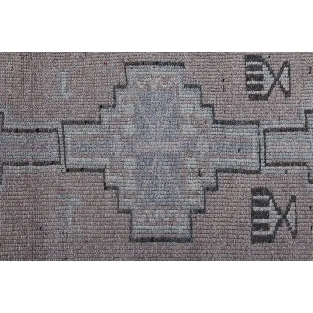 Vintage 1970s Geometric Turkish Oushak Handmade Brown Runner 82x354
