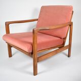 Scandinavian original armchair Baczyk, 1960s, renovation, pink, velvet, teak