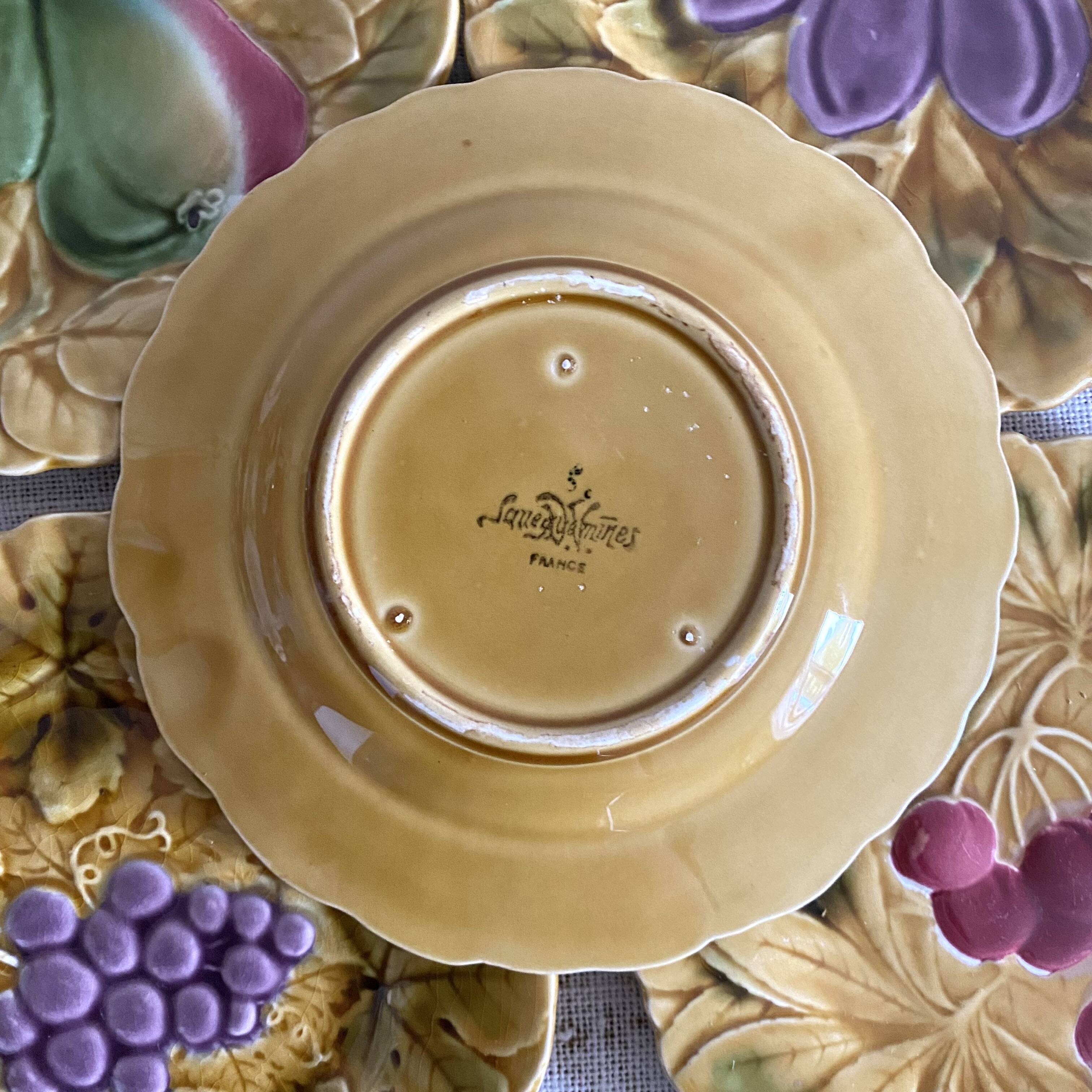 Sarreguemines barbotine plates with fruit decoration