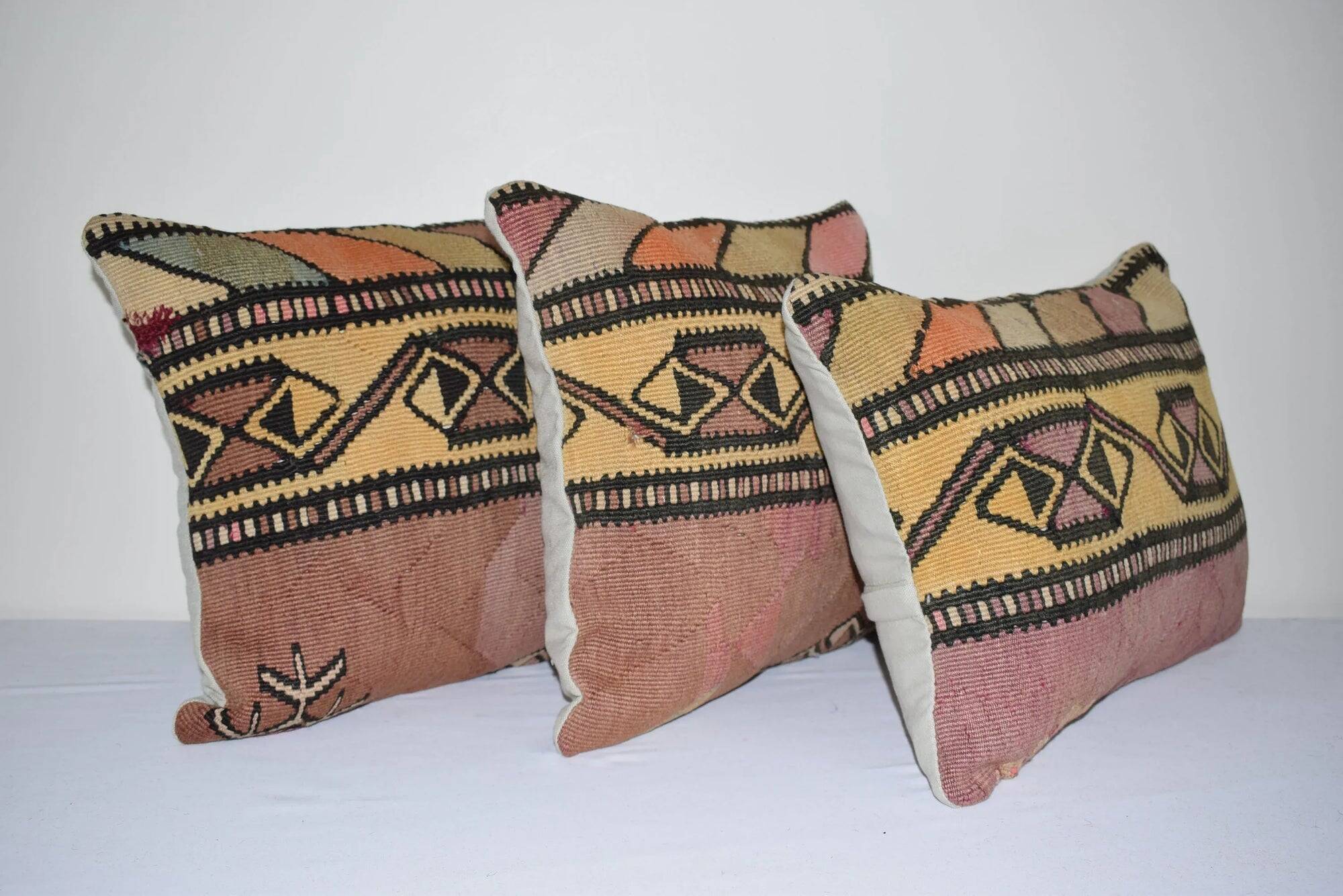 Set of 2 vintage kilim cushion covers 41x41 cm