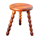 Tripod stool in solid wood, abacus feet, around 70's