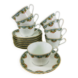 8 Balleroy & Cie Cherry Pattern Tea Cups and Saucers