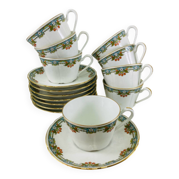 8 Balleroy & Cie Cherry Pattern Tea Cups and Saucers