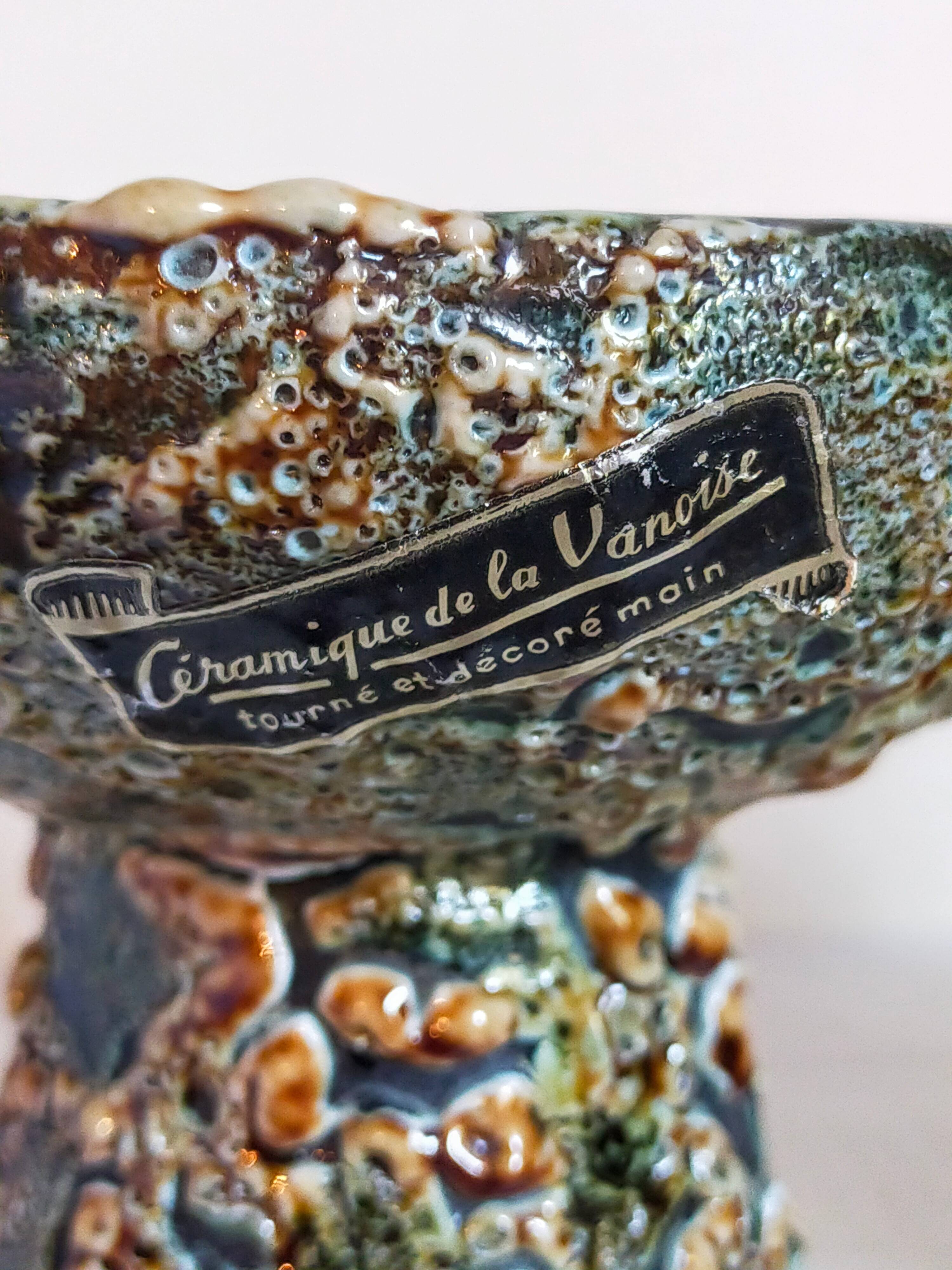 Pair of vintage Vanoise honey foam ceramic candlesticks