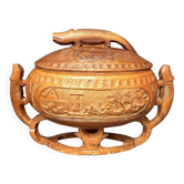 Ancient Box Casserole Soup Tureen Carved Dish Wood Lizard Asia Oceania
