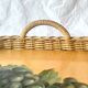 Vintage rattan and varnished wood tray - grape cluster decor