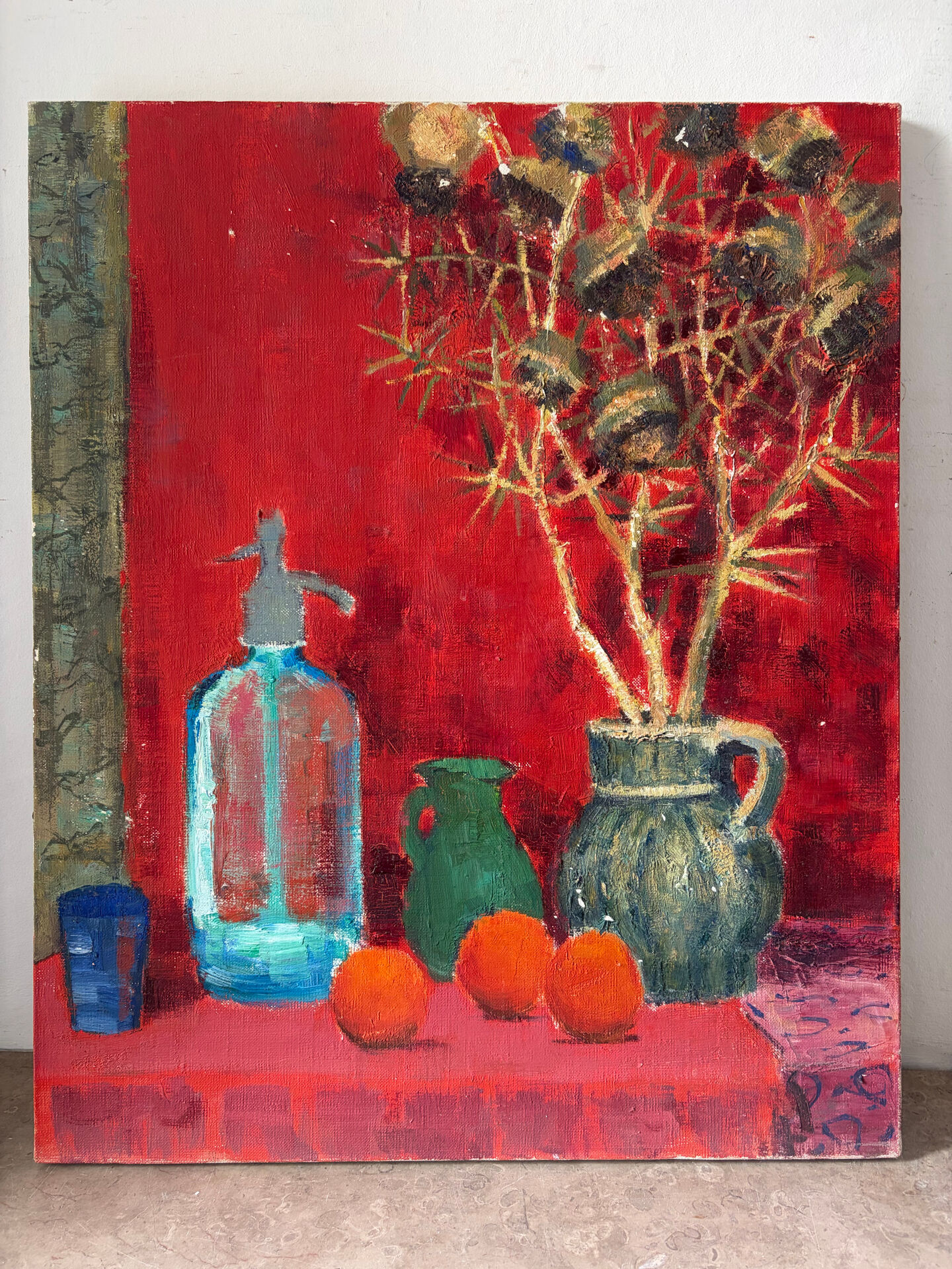 Still life with siphon, oil on canvas by J Millon