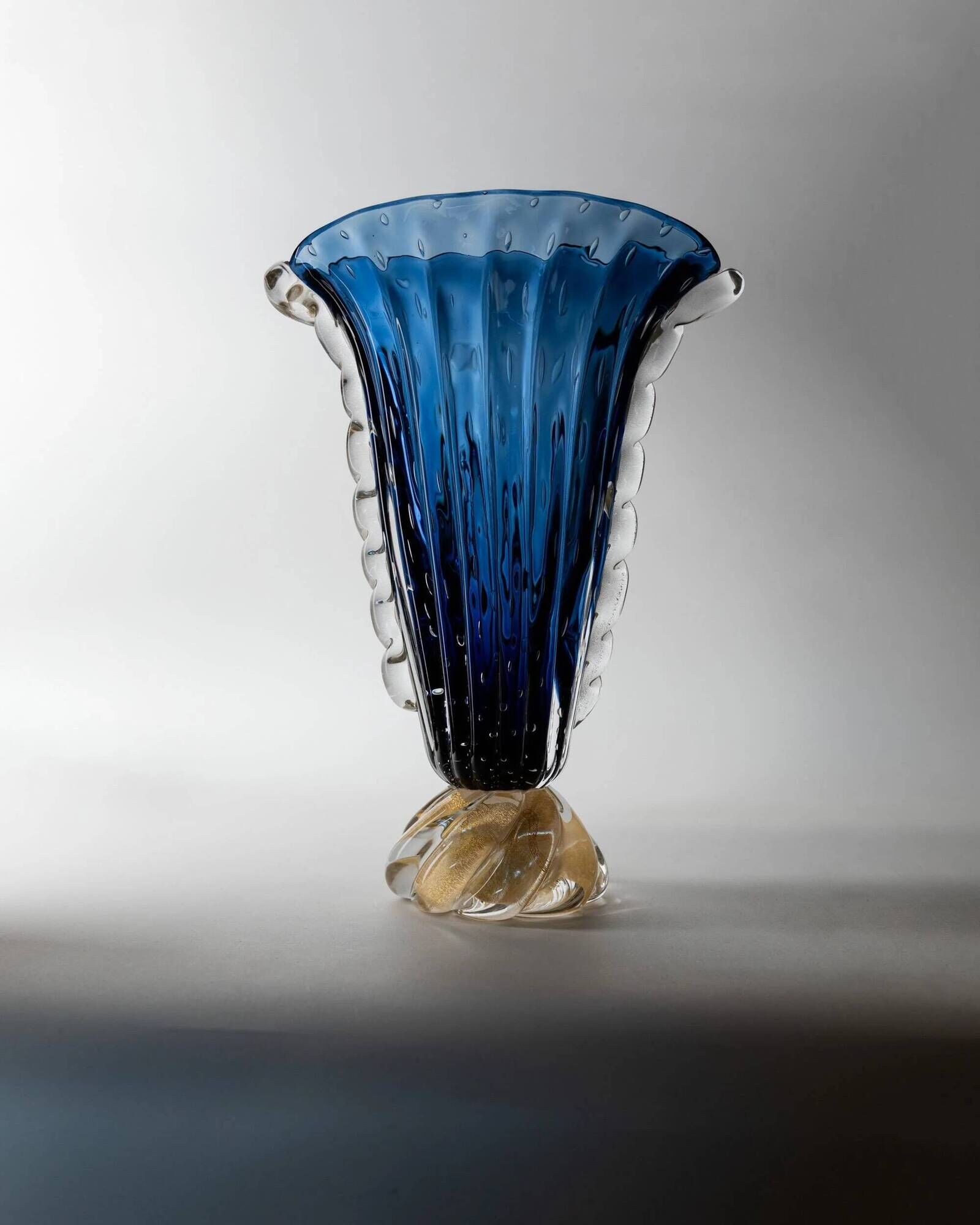 Vintage Murano glass vase by Barovier, royal blue with gold, 1960s.