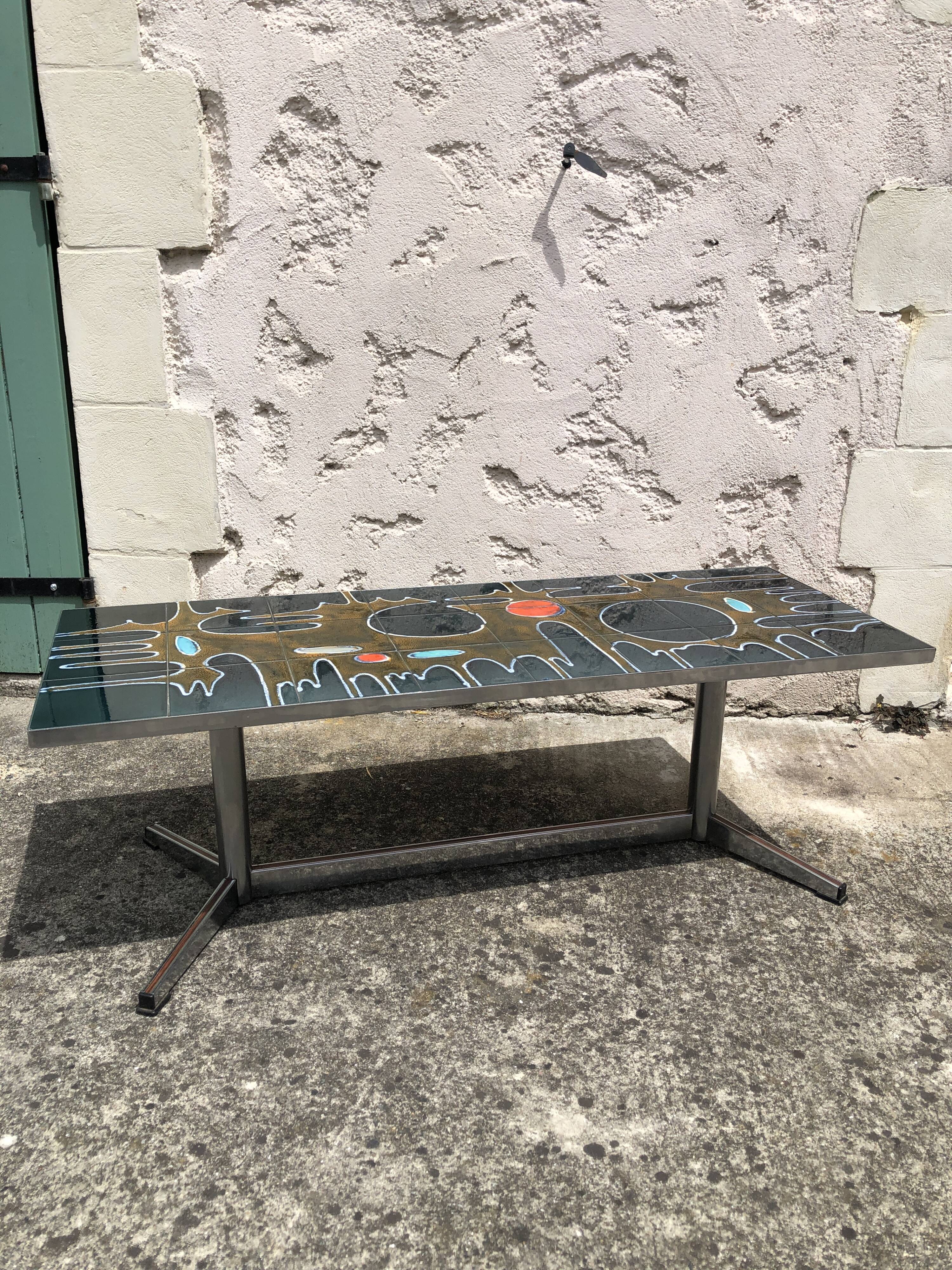 Ceramic and chrome coffee table, 1970