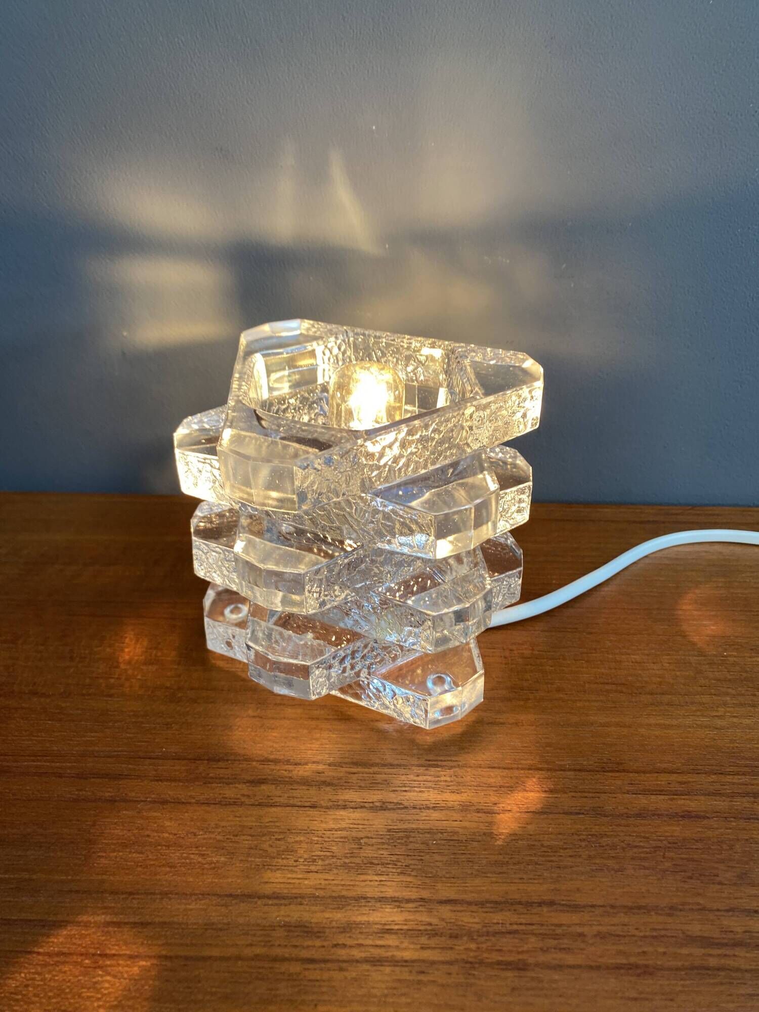 Glass table lamp by Peill & Putzler 1960s Ice cube series