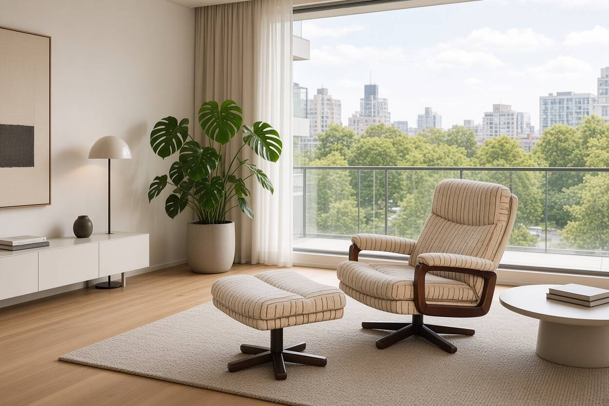 Fauteuil et ottomane pivotant Midcentury 1970