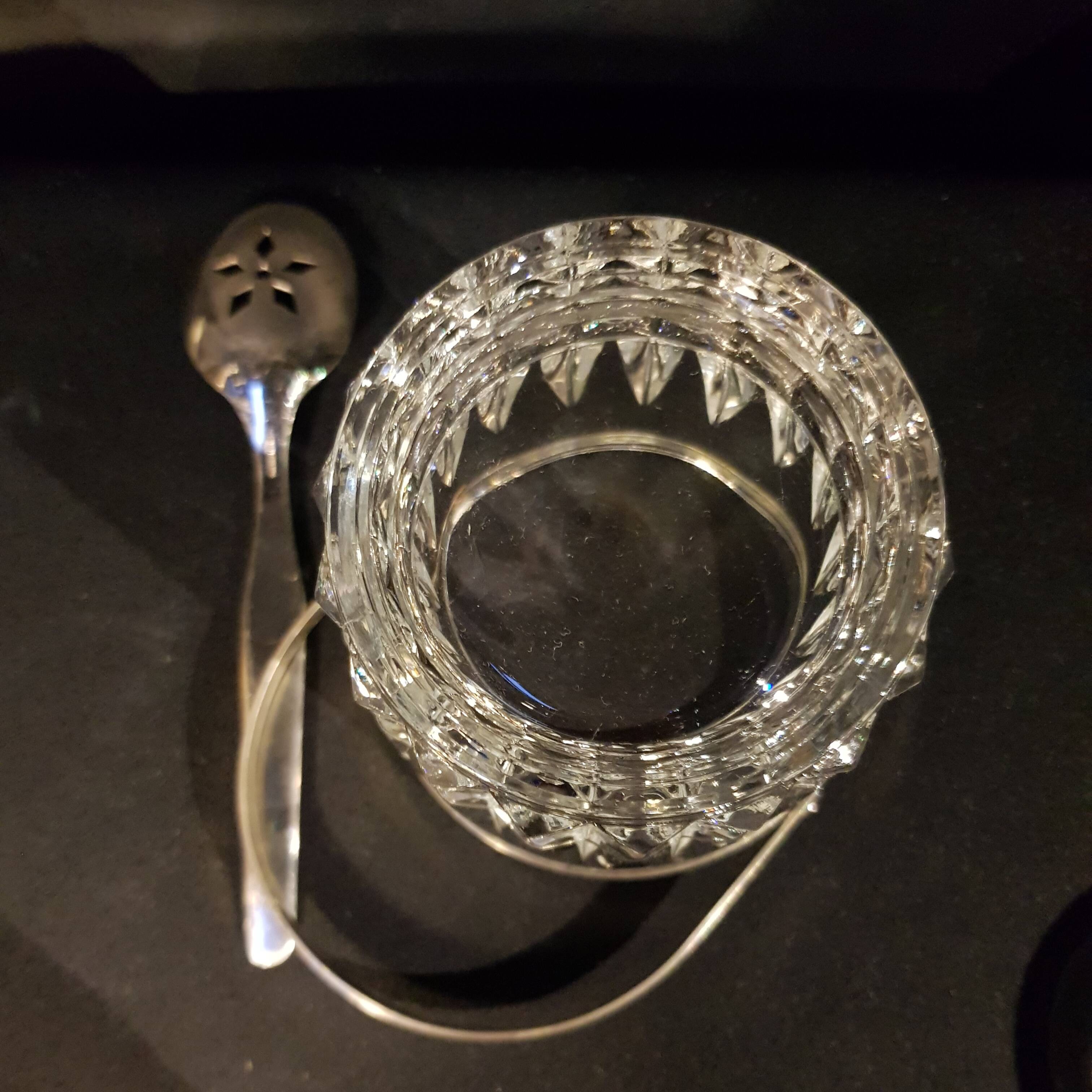 Crystal ice bucket and stainless steel spoon