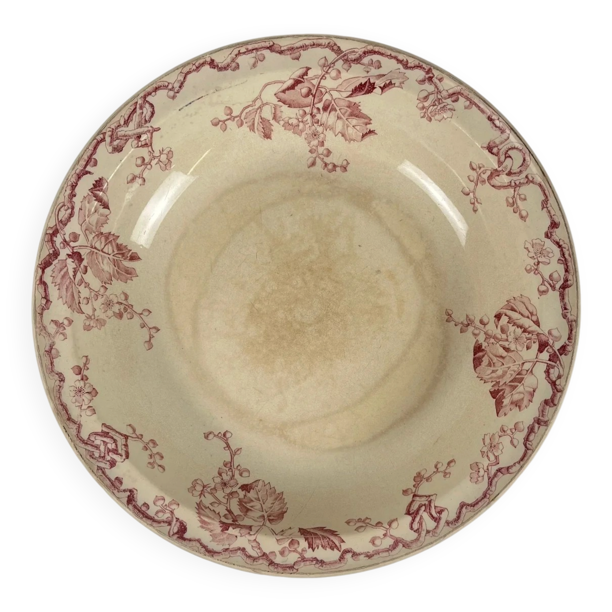 Salad bowl KG Lunéville Terre de fer, "Fontainebleau", pink, 19th century