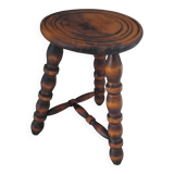 Old small vintage solid wood tripod stool farmhouse
