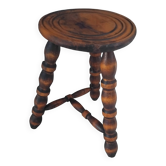 Old small vintage solid wood tripod stool farmhouse