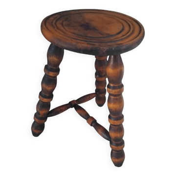 Old small vintage solid wood tripod stool farmhouse