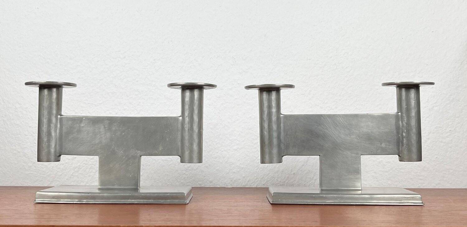 Minimalist chandelier model 551 in German tin by Karl Raichle for Meersburg, 1930s, set of 2.