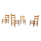 Chaises de salle à manger en chêne et osier des années 70, ensemble de 4.