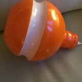 Globe pendant light in orange and white opaline glass, wiring in working order
