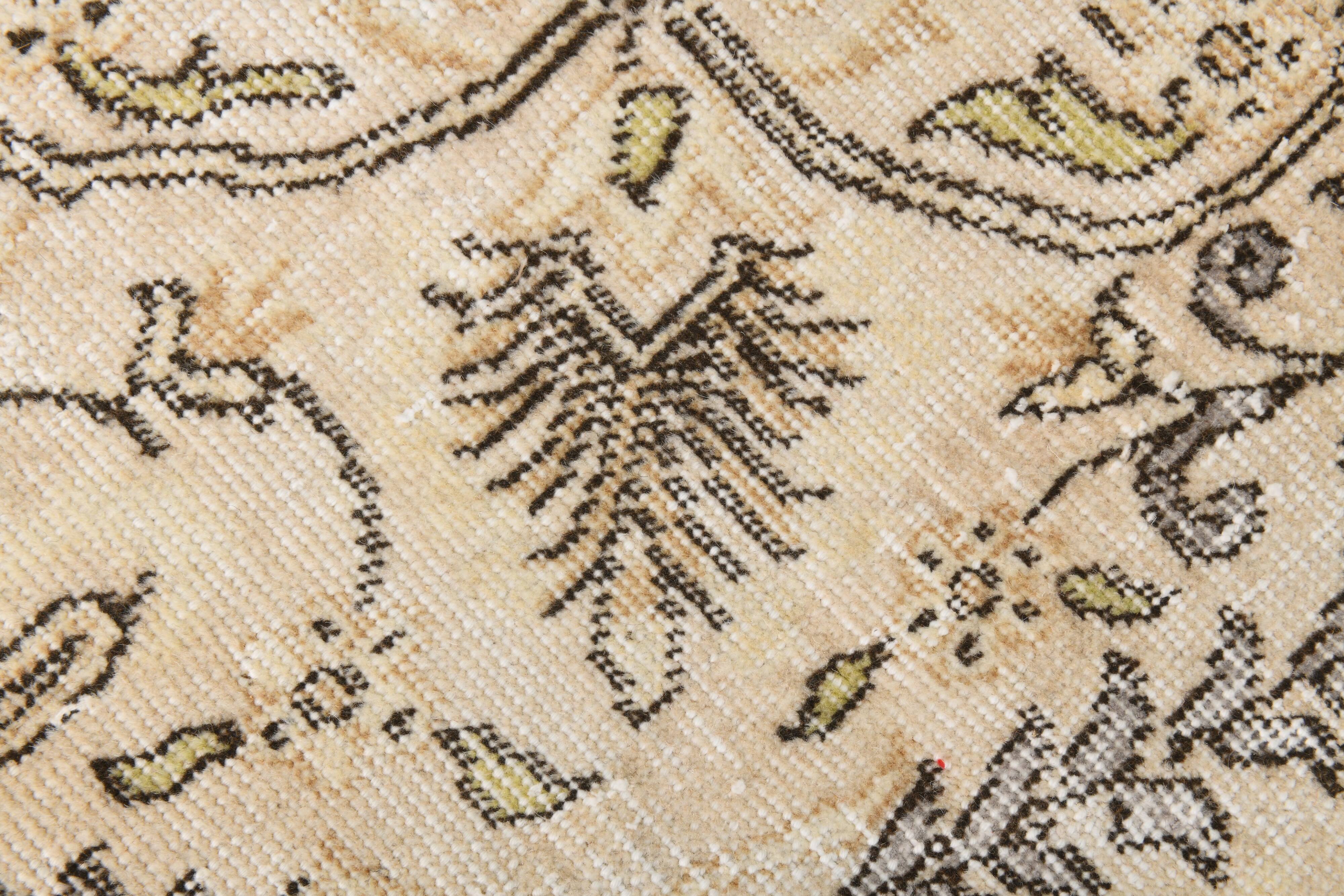 7x10 Turkish Oriental Pattern Light Yellow & Brown Vintage Rug, 215x320Cm