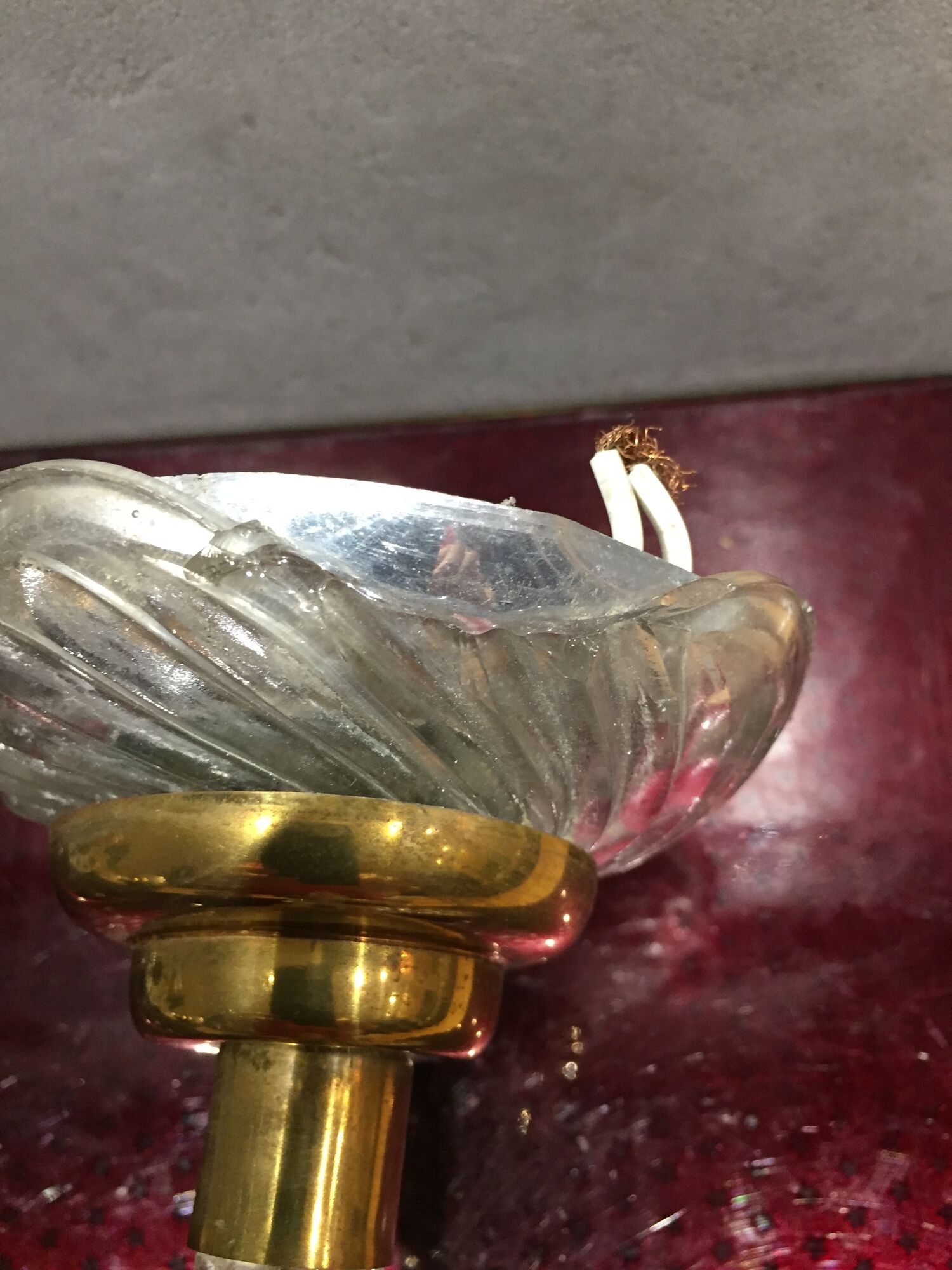 Pair of glass and gold metal sconces in the 1950s