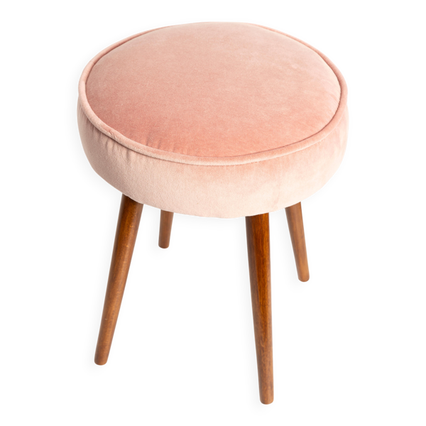 Ensemble de deux tabourets en velours rose bébé milieu du siècle, Europe, années 1960