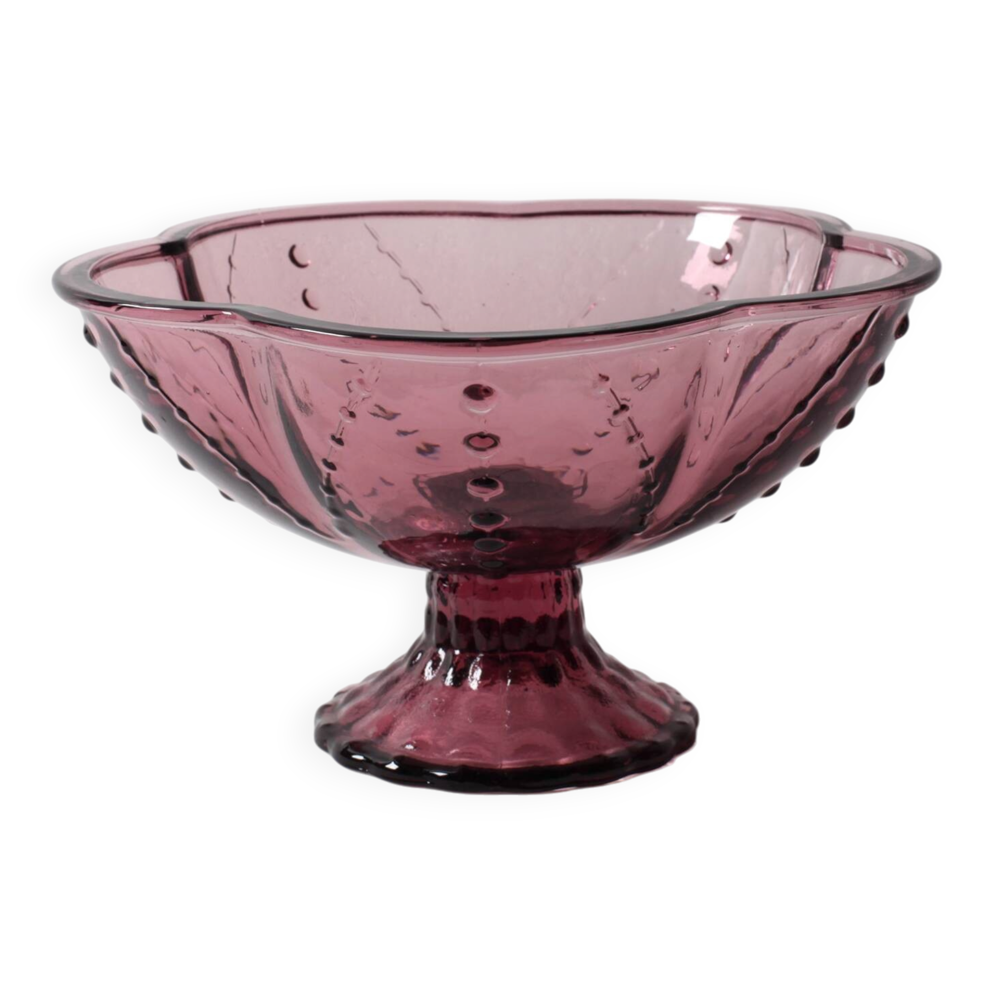 Coupe à fruits en verre pressé améthyste Yngaren par Sara Fager, Suède années 2000