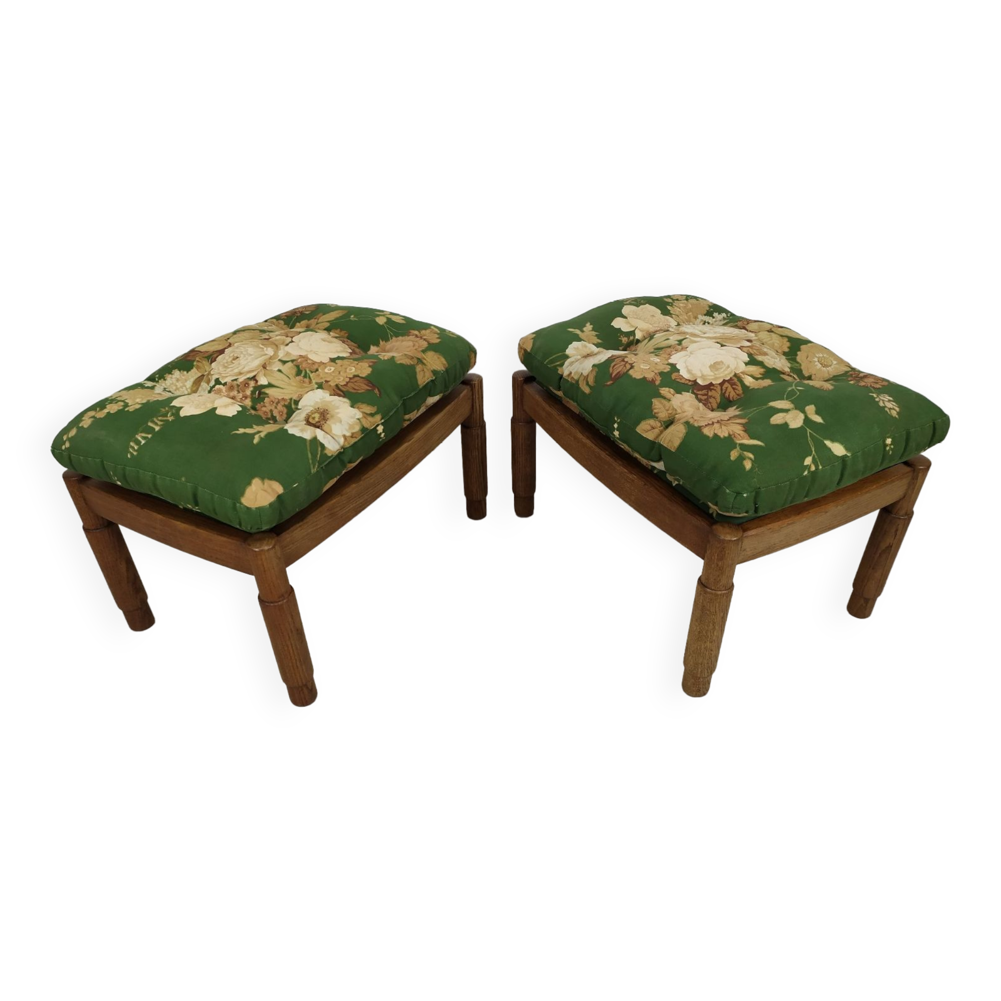 Pair of vintage oak poufs