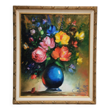 Painting / oil on canvas bouquet of flowers golden frame