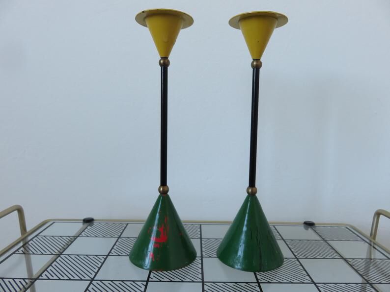 Pair of 80s Memphis era candlesticks