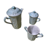 Teapot, pitcher, porcelain cup signed