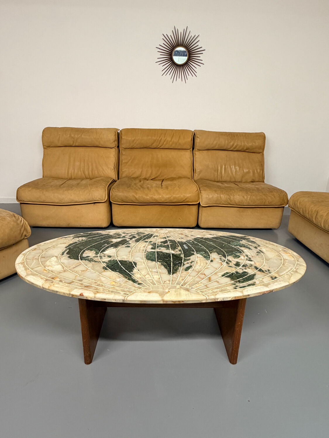 Modular camel leather sofa, 1980s vintage design.