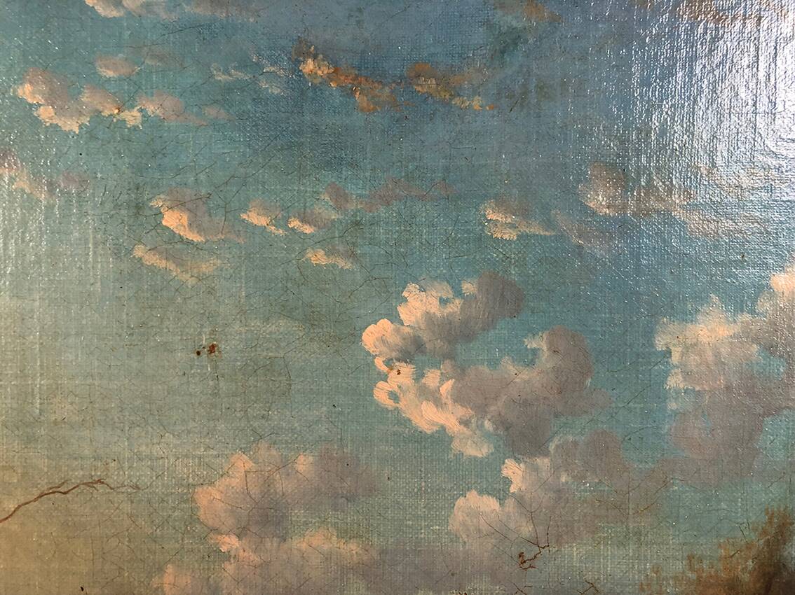 Prosper Ferey, large oil on canvas, “Shepherdess and her flock” mid-19th century