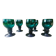 Six Roemer glasses in green blown crystal with "pastilles" decoration